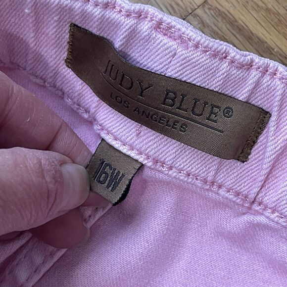 JUDY BLUE High Rise Garment Dyed Denim Joggers Size 16W Pink Casual Pants - Picture 7 of 11